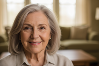 a nice old lady facing the camara